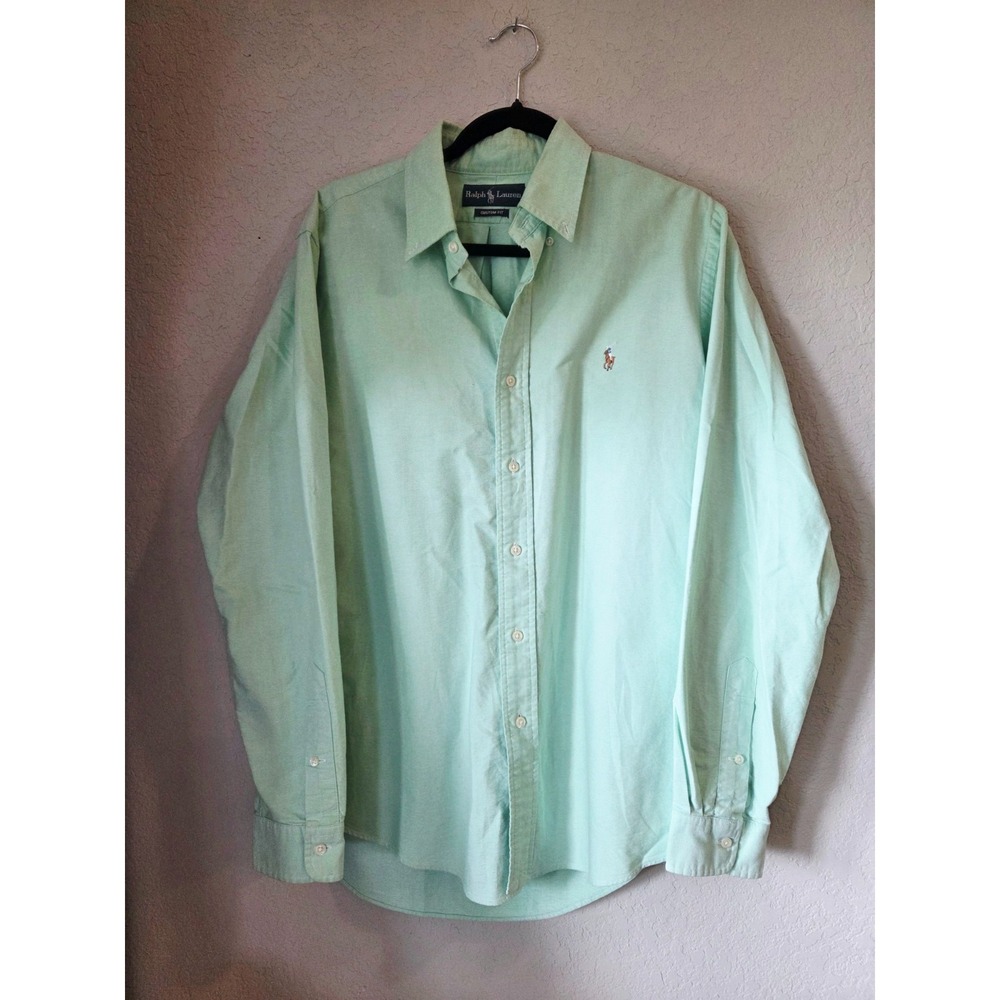 Ralph Lauren Shirt Mens L Mint Green Long Sleeve Flesh Pony Logo Button Down